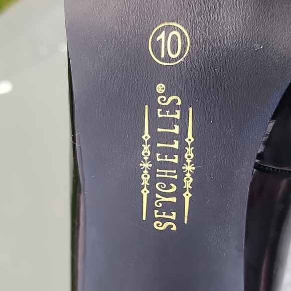 Seychelles Mary Jane Patent Peep Toe Black Heels Size 10 - Picture 6 of 12